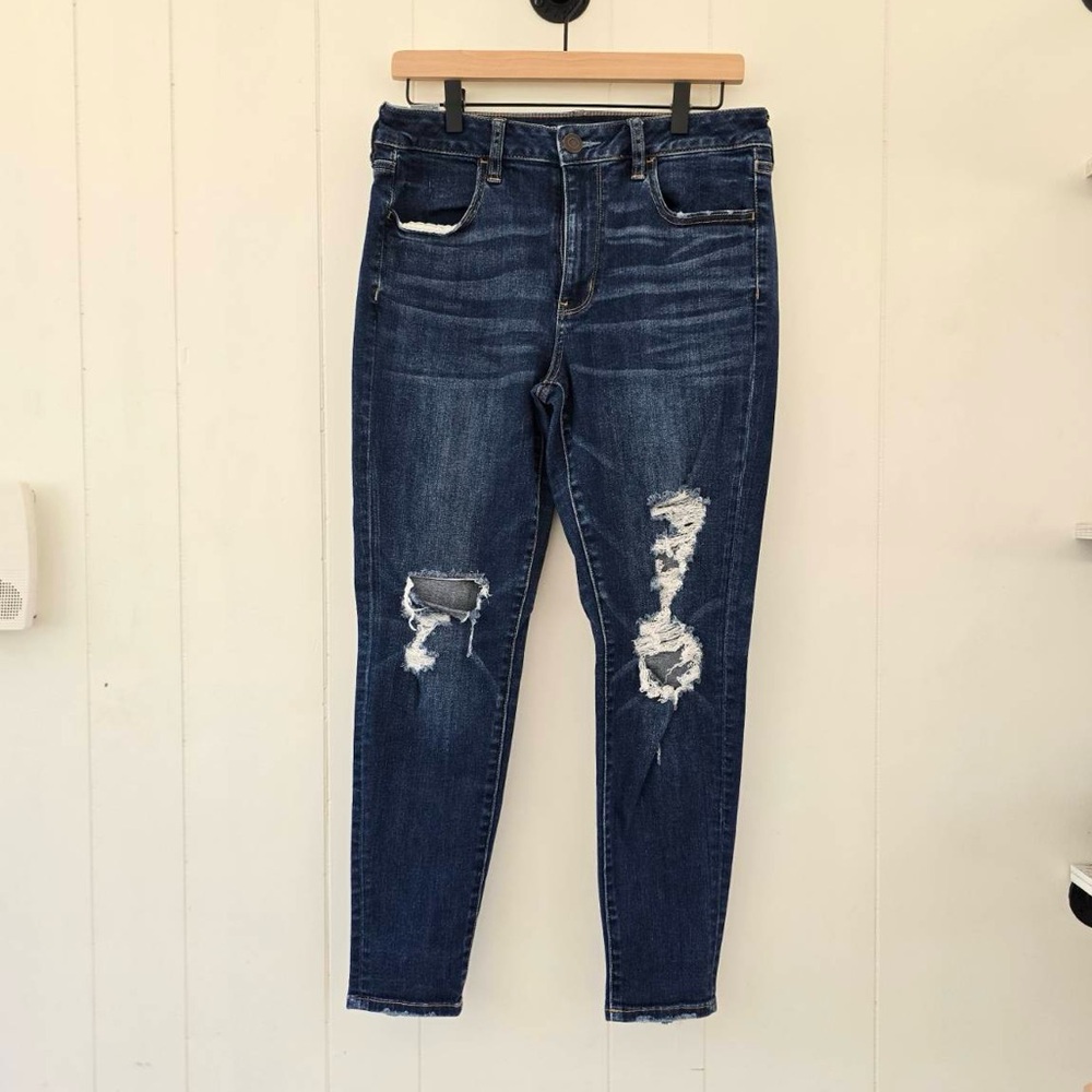 American Eagle Jeans Womens 12 Short Super Stretch High Waisted Distressed